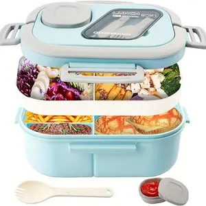 Portable Multi-compartment Lunch Box, 1 Count Large Capacity Lunch Box with Cutlery, Microwave Heating Reusable Lunch Box for Home Office School