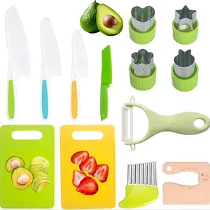 13-Piece Wooden Kitchen Knife Set, Blue Kids' Knife Group Includes Wood Knives, Toothed Plastic Toddler Knife, Sandwich Knife, Kitchen Pretend Play Set, Play Kitchen Accessories