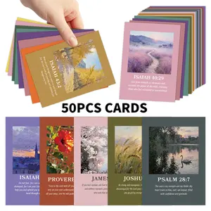 50pcs Inspirational Bible Verse Cards with Oil Painting Landscape, Scripture Cards, Christian Prayer Cards for Friends and Family, Daily Affirmation & Motivation Cards, Inspirational Gifts