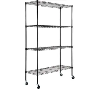 VEVOR Storage Shelving Unit with Wheels, TikTokShopBlackFriday, 4-Tier Adjustable, 700 lbs Capacity, Heavy Duty Garage Shelves Metal Organizer Wire Rack, Black, 47.2" L x 17.7" W x 74" H for Kitchen Pantry Basement Bathroom Steel Set