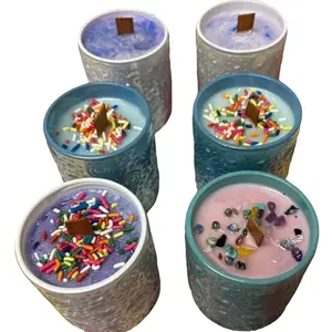 Scented Wood Wick Candles - Decorative Candles with Wood Wick, Freshener, and Colorful Accents in Decorative Cups home decor