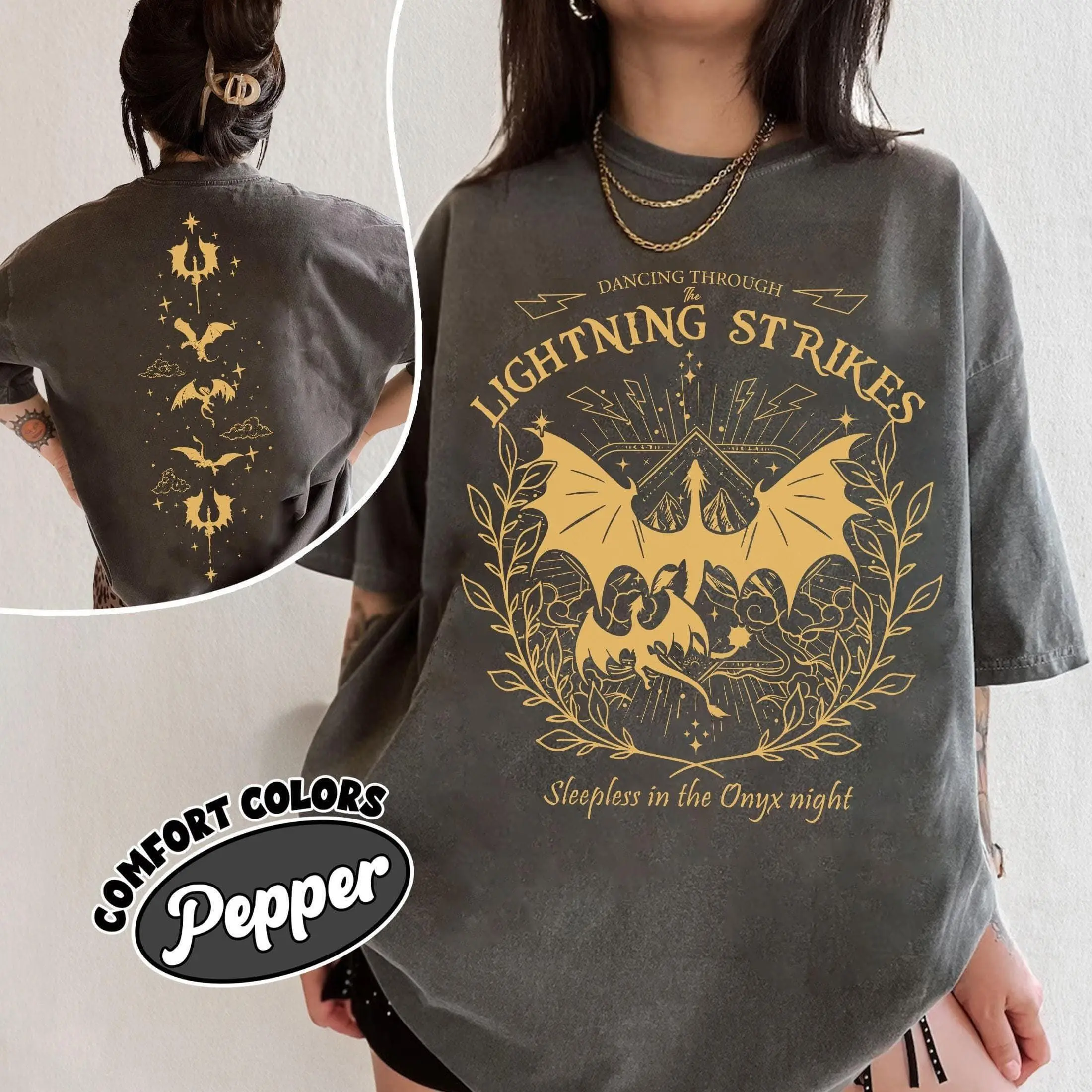 Onyx Storm Dancing Through The Lightning Strikes Comfort Colors Shirt, Fourth Wing Inspired Shirt, Dragon Lover Tshirt, Bookish Gifts
