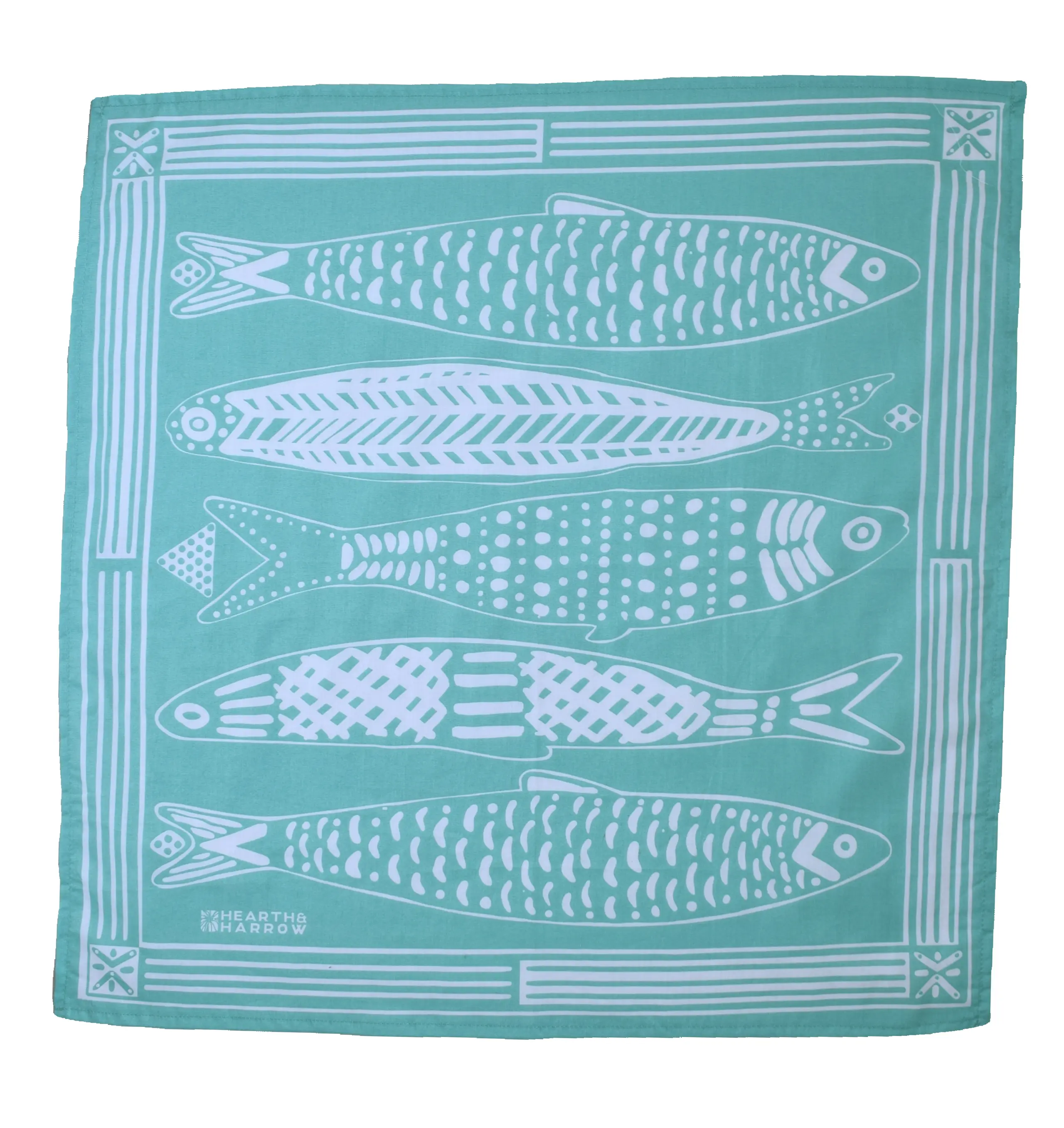 Sardine bandana - Light Aqua - Neckerchief - Handkerchief - 100% Cotton - Hand Screen Printed