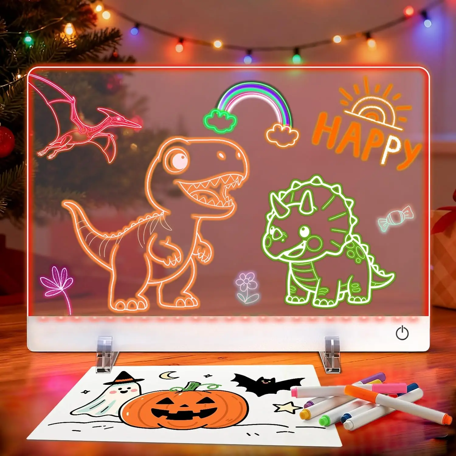 1 piece LED Light-Up Drawing Board [Artistic LED Whiteboard], Dry-Erase Acrylic Message Panelwith 7-Color Pens and Night Light, Professional Art Use for Creative Activities, Suitable for Home,Office, Birthday and Holiday Gifts.