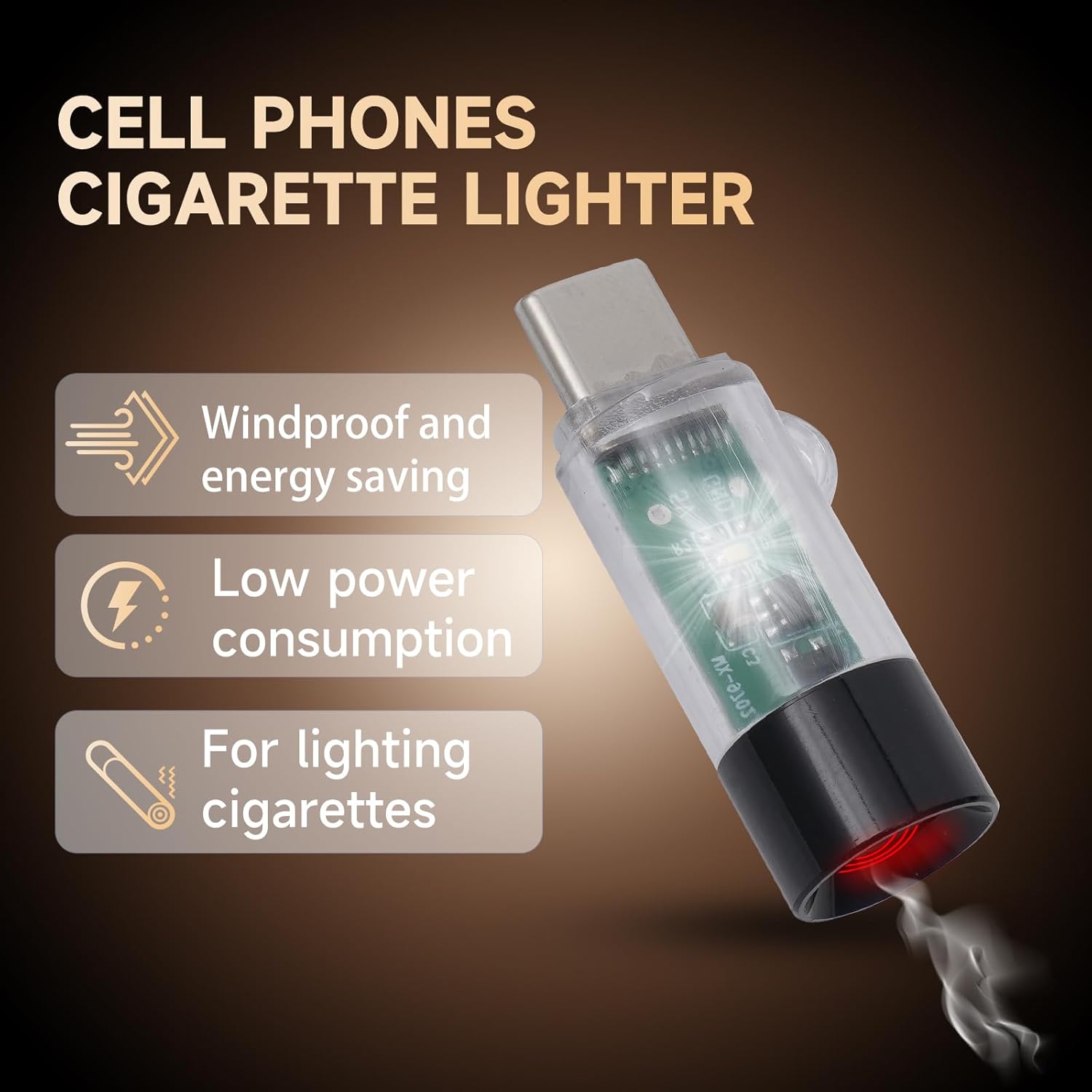 2026 USB Type-C Electric Lighter, Phone or Power Bank Powered, mini, Lightweight, Activated by plugging into Power Source, Automatically Turns Off After 10 Seconds , Windproof  for Travel Outdoor