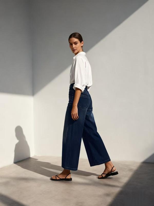 Womens Wide Leg Jeans Straight Leg Stretchy Jeans Baggy Loose Trendy Ankle Denim Pants with Pockets