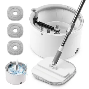 Spin mop and Bucket Floor Cleaning System,Self Wringing 360° Rotating Clean Mop Head and Bucket Set for Hardwood Tile Marble Floors