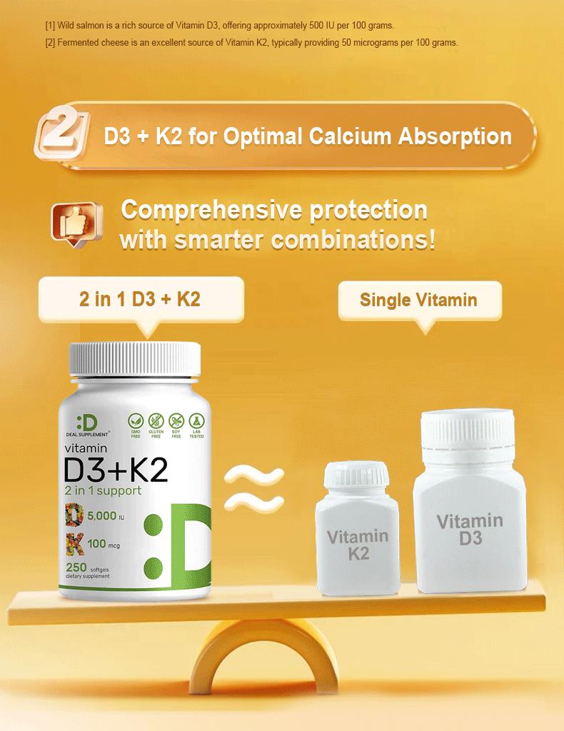 Deal Supplement Vitamin D3 & K2 250 Veggie Softgels 5000 IU D3 100mcg K2 MK7 Supports Healthy Bones Teeth Heart & Immune System Calcium Supplement Deal Supplement Vitamin D3 & K2 250 Veggie Softgels 5000 IU D3 100mcg K2 MK7 Supports Healthy Bones Teeth Heart & Immune System Calcium Supplement