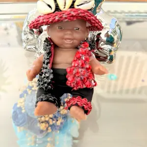 Eleggua Representation - Colorful Doll with Red Hat and Sequin Vest - Perfect for Cultural Decor