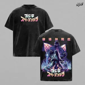 Godzilla Shirt Vintage Monster Movie Unisex Oversized Acid Wash Lightweight Cotton T-Shirt Kaiju Graphic Tee Retro Sci-Fi Film Inspired Tee Grunge Aesthetic Crewneck Streetwear Men Shirts Gift For Godzilla Fans
