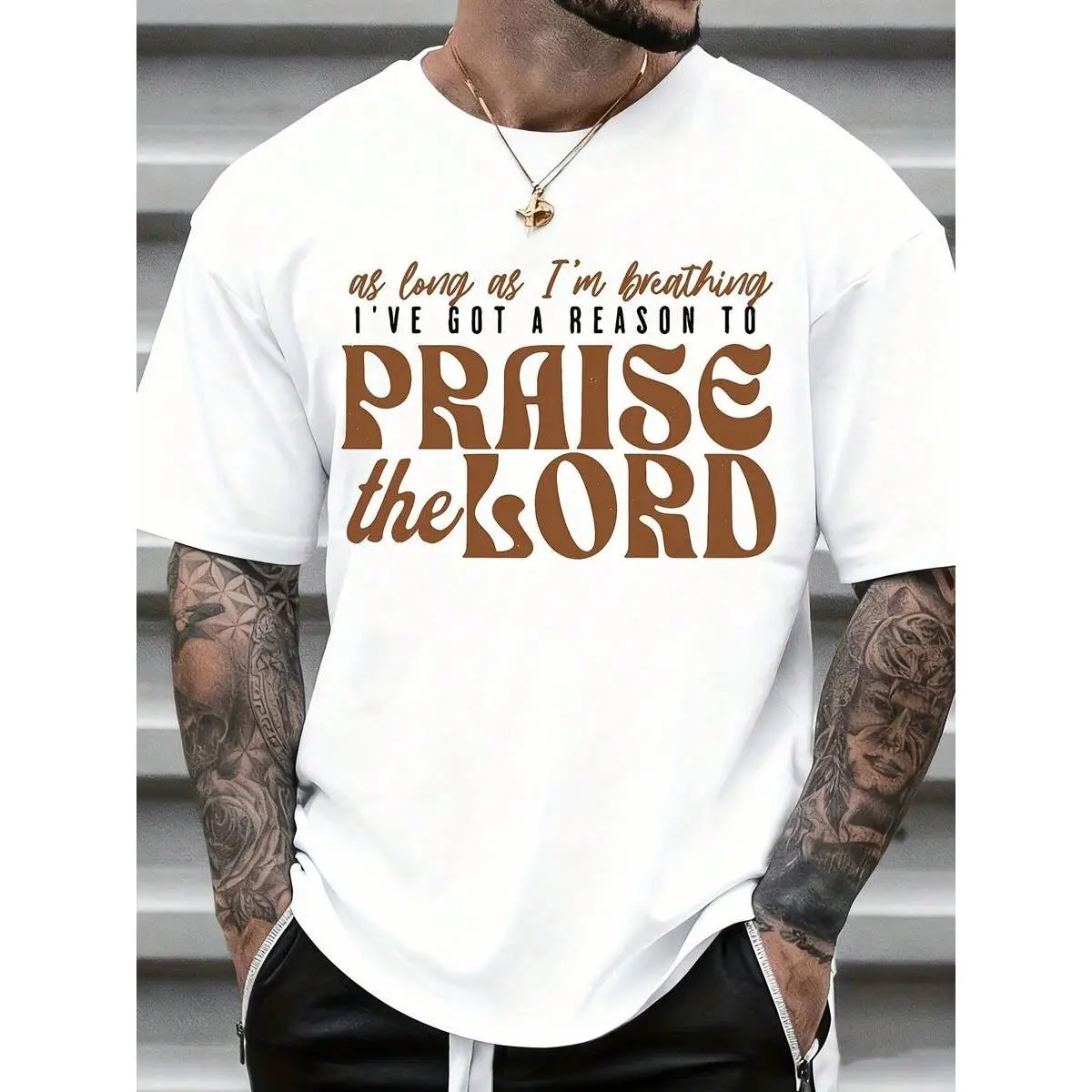 Men's T-Shirt, As Long As Im Breathing I Ve Got A Reason To Praise The Lord Religious Faith Statement Shirt For Men And Women Inspirational Christian Message Top Church Wear Spiritual Gift ApparelIt Is Perfect For Gifting