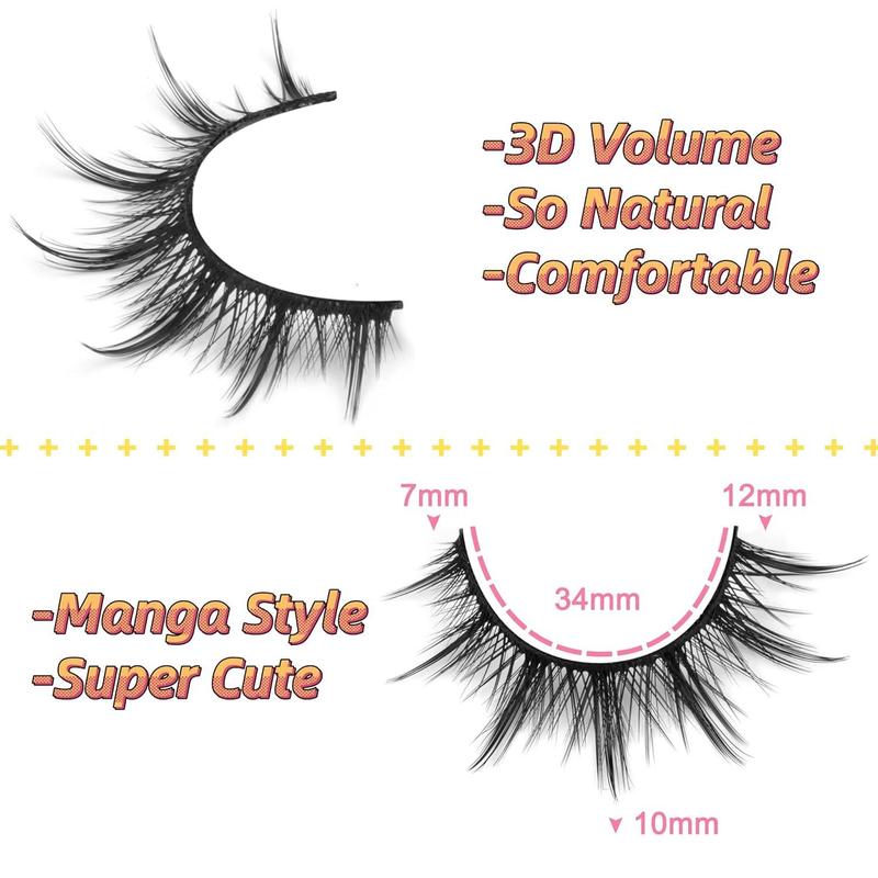 Manga Lashes Natural Look False Eyelashes Anime Lashes Mink Wispy Fluffy Spiky 3D Volume Eyelashes Pack Korean Japanese Asian Cosplay Fake Eyelashes Look Like Individual Cluster 7 Pairs by Makeup Cosmetic