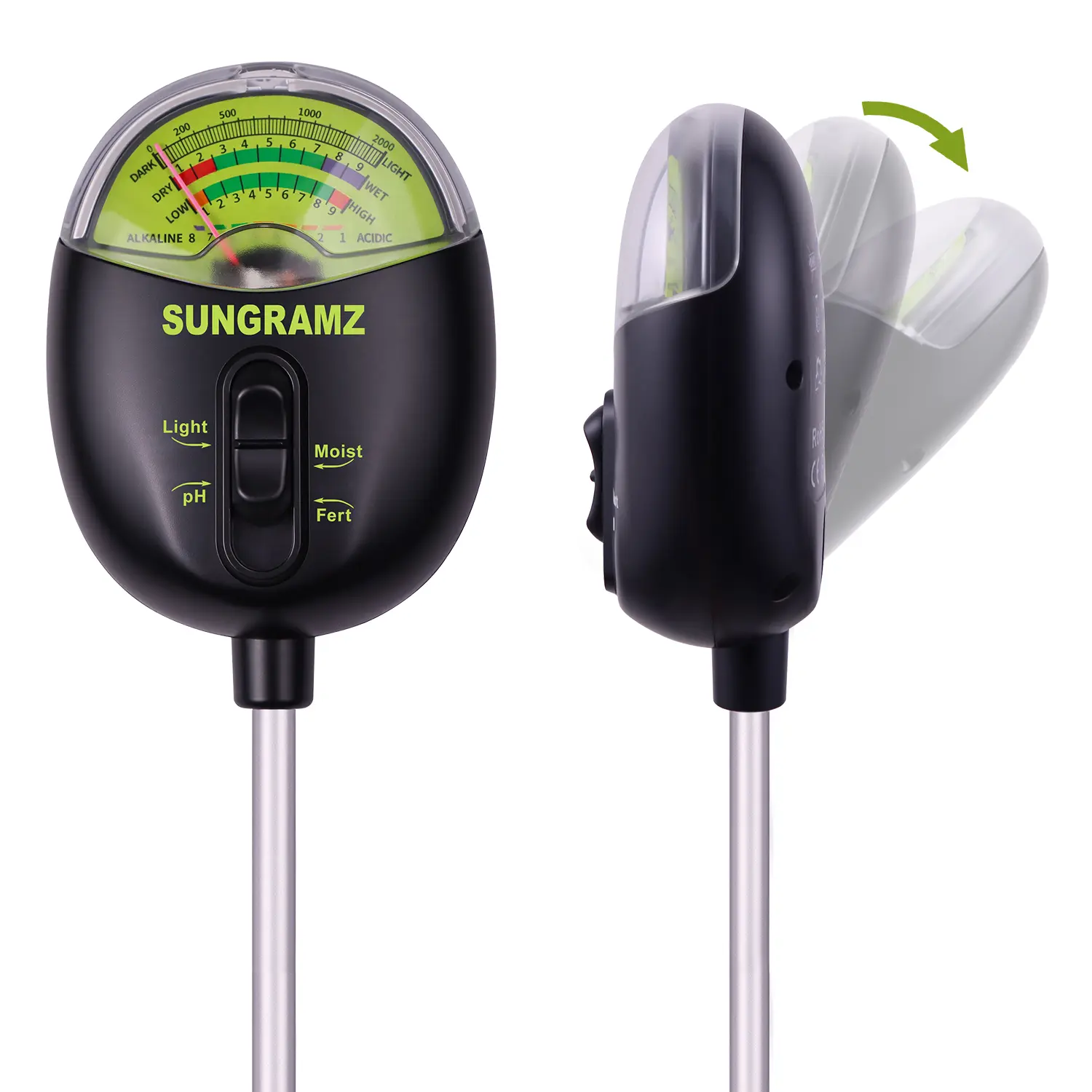 Soil Moisture Meter for Plants, 4-in-1 Moisture/pH/Fertility/Sunlight Dial Display, pH Soil Tester for Garden, Lawn, Farm, Indoor & Outdoor Use, No Battery Required, Black