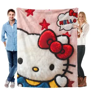 Sanrio Hello Kitty 2D Print Fleece Blanket - Cute Pink Aesthetic Bedroom Decor Bedding