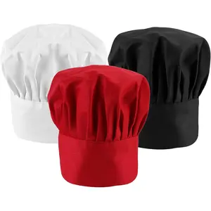 Chef Hat Black White Red 3 Piece Set, Adjustable Elastic Cotton Chef Hat, Cooking Expert Adult Chef Hat, Male Chef Hat, Female Chef Hat, Food Factory Working Hat