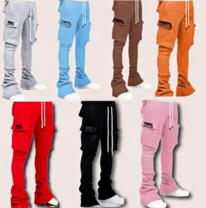 YEnvyMe Mens Stacked Joggers - Regular Fit, Elastic Waist, Cargo Side Pockets, 100% Cotton, Machine Washable, Comfortable & Stylish Sweatpants