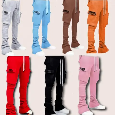 YEnvyMe Mens Stacked Joggers - Regular Fit, Elastic Waist, Cargo Side Pockets, 100% Cotton, Machine Washable, Comfortable & Stylish Sweatpants