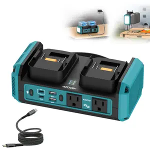 AZOCEK 350W Portable Generator for Makita 18V Battery, Pure Sine Wave 110V AC Inverter with Dual Slot, 140W PD 3.1 Laptop Fast Charger & 7A Battery Recharging Function, 600LM LED (Battery Not Included)