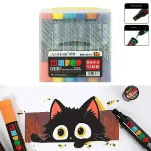 12 Colors Liquid Chalk Markers, Bold Color Dry Erase Pens, Vibrant, Erasable, Non-Toxic, Whiteboard, Chalkboard, Glass, Car Window Markers
