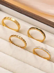 4 Piece Set Stainless Steel 18k Plated Fashion Luxury 2mm Rings, Dainty Stacking Rings, Daily Wear or Gift, Versatile Jewelry for Women