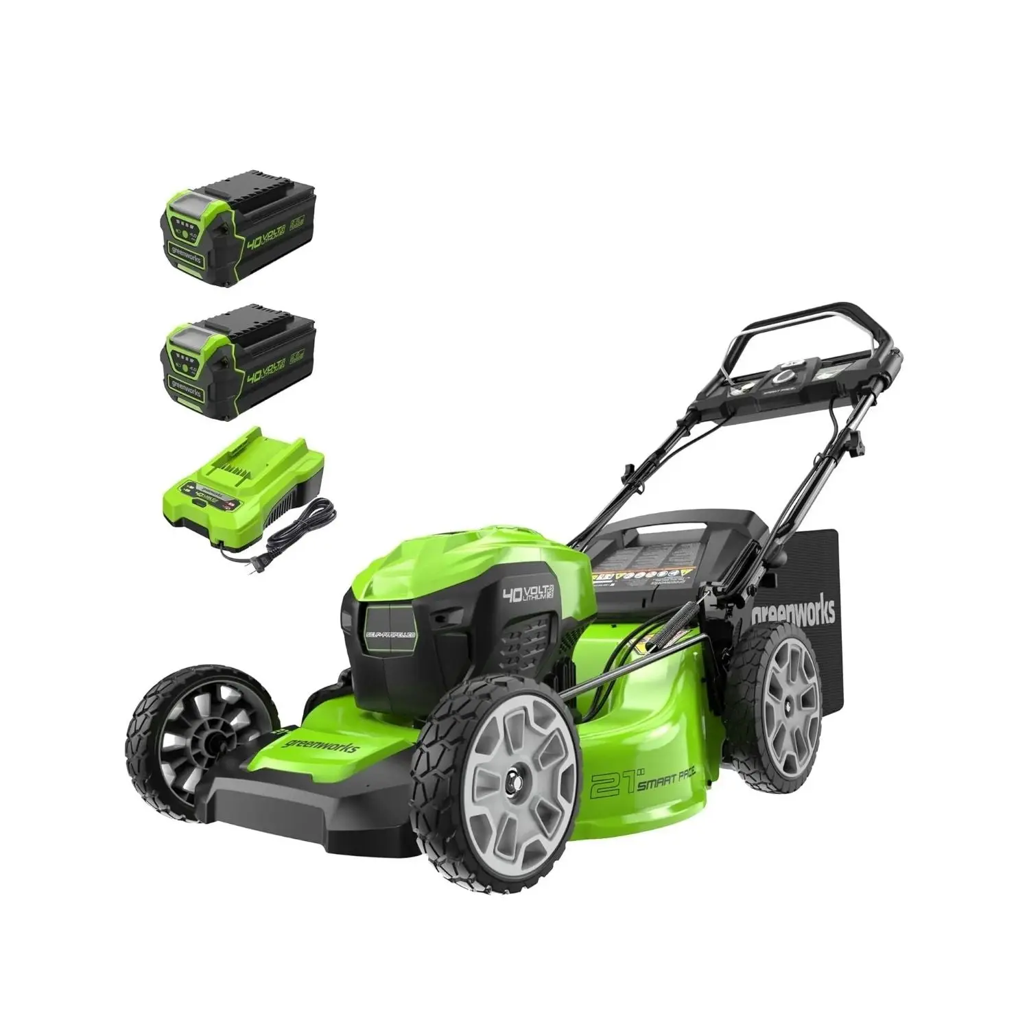Greenworks 40V 21" Self-Propelled Cordless Power Garden Lawn Mower - Grass Cutting Tool with Dual 4.0Ah Batteries for Efficient Performance