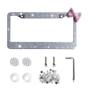 Glitter Rhinestone Sparkling Bow Tie Vehicle License Plate Frame - Acrylic Plate Cover, Pink Bow Decor, 3 Colors (Black/White/Pink), Easy Install, Durable, Perfect Gift for Women's Car Owners