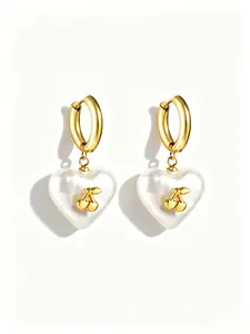 Heart Shape Pearl Cherry Drop Earrings, Elegant Jewelry Accessory, Perfect Gift, Suitable for Daily Wear and Special Occasions