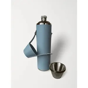 12oz Leakproof Reusable Stainless Steel Flask with 4 Shot Glasses in Cap, Comes with Waterproof Leather Case, Ideal Portable Reusable Gift for Outdoor Drinking Daily Use