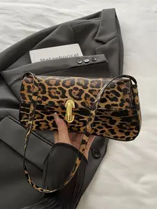Retro Color Block Leopard Print Elegant Shoulder Bag, Chic Women's Underarm Tote Handbag for Stylish Outings, Fashionable Animal Print Accessory, Shoulder Bag Purse
