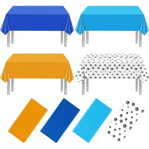 4 Pack Paw Print Plastic Tablecloths,Blue Orange Puppy Table Cloth Disposable Rectangle Table Covers for  Birthday Party,  Puppy Birthday Party Decorations and Supplies, 108 * 54inch