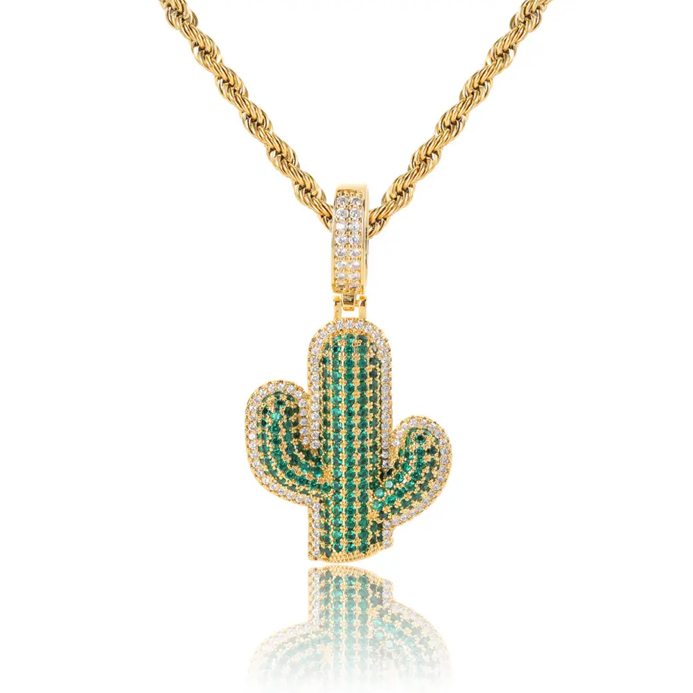 Hip Hop Ear Accessories Cactus Men's Micro Inlaid Zircon Personalized Necklace Accessories