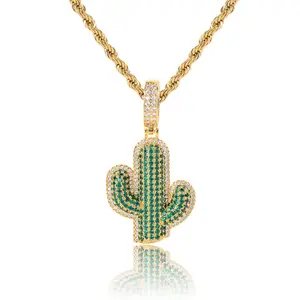 Hip Hop Ear Accessories Cactus Men's Micro Inlaid Zircon Personalized Necklace Accessories