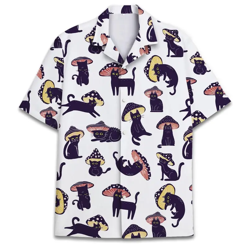 Neon Mushroom Hawaiian Shirt, Psychedelic Trippy Summer Button Down, Fun Festival Outfit, Family Matching Shirt, Gift for Father