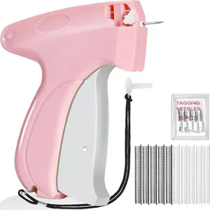 Stitch Gun for Clothes - Handheld Stitch Tag Gun Quick Clothing Fixer - Tagging Gun - Sewing Kit Includes 6 Needle, 1000 Black Fasteners & 1000 White Fasteners Sewing Supplies Crafts (Pink)