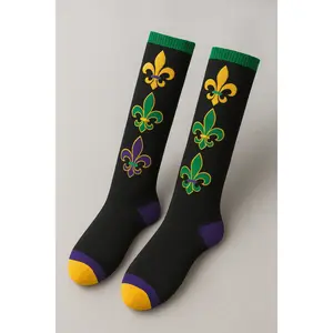 Mardi Gras Knee-High Socks - Fleur-de-Lis Design