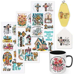 3PCS UV DTF Cup Wrap Stickers, Christian Floral Sublimation Rub on Transfers for Crafts, Permanent DIY Transfer Decals for 16oz Libbey Glass Cans, Mugs, Candles, Notebooks and Flower Pots, Easy to Apply Art Stickers