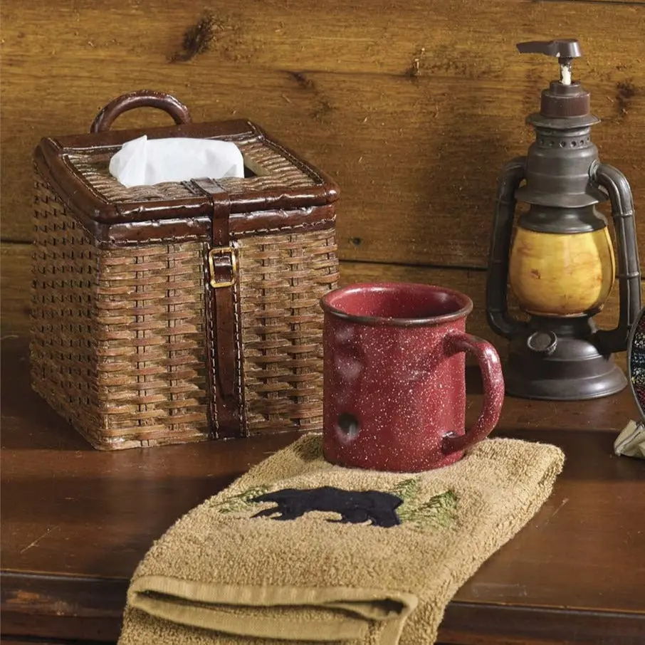 Camping Bathroom Accessories Set - Painted Resin Soap Dispenser, Rustic Vibe Tissue Holder for Outdoor Camping Home Bathroom Supplies