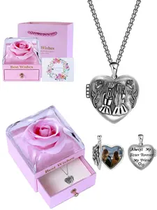 Musei Fashion Women's Necklace, Heart Sister Pendant Photo Box Necklace, Openable to Hold Small Photos, Comes with Rose Gift Box, Suitable for Girlfriend and Sisters