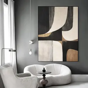 Modern Minimalist Abstract  - Large Geometric Canvas in Black, Beige & Golden, less Wall Art for Living Room, Bedroom, Dining Room, Studio - Elegant Home Decor, Wall Decor
