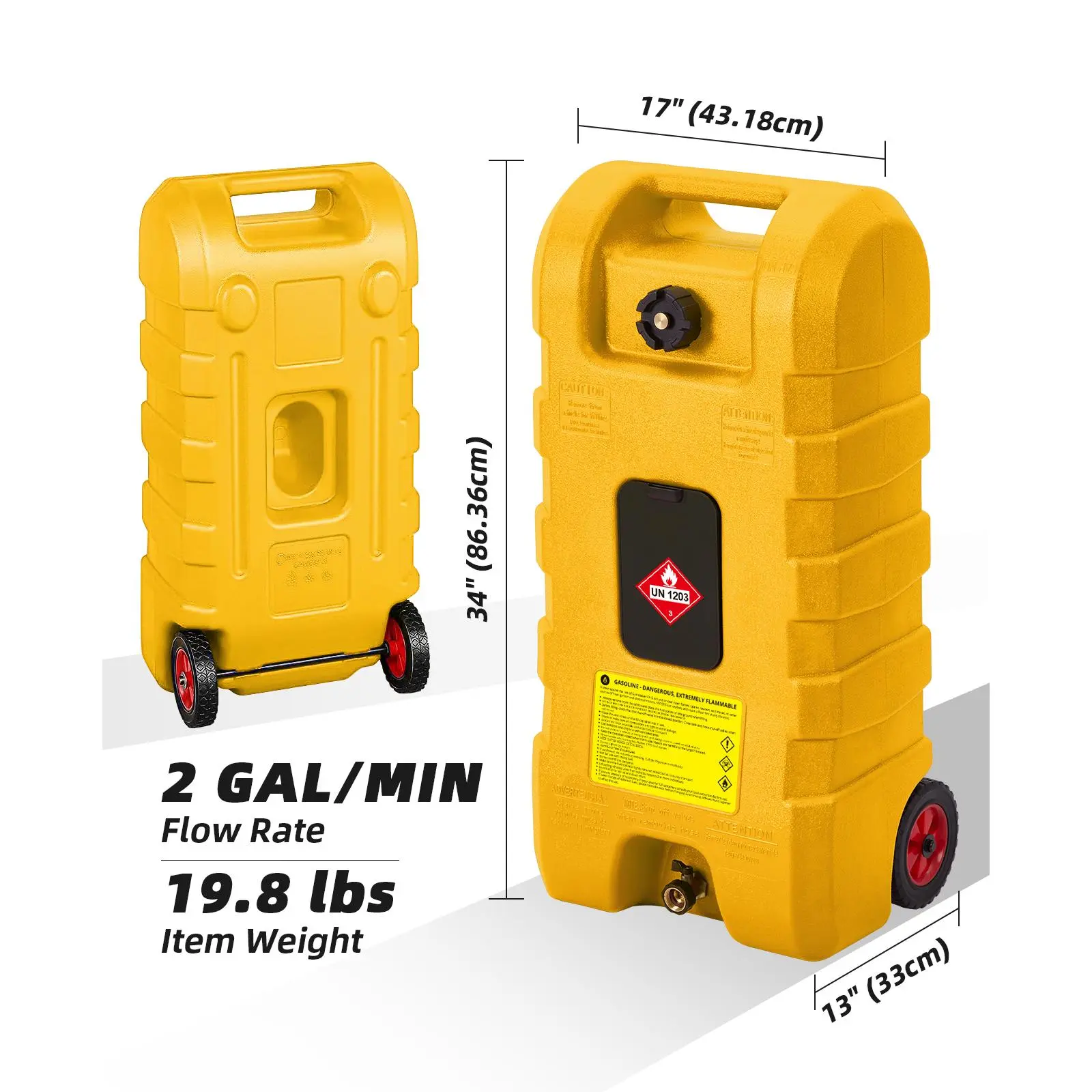 15 Gallon Mobile Fuel Storage Caddy, Multipurpose Gas Container with Hand Pump & 10FT Hose, Rolling Leak-Proof Design for Cars, Boats, Mowers & ATVs