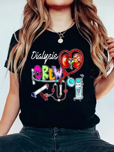 Dialysis Crew Stethoscope Heart Kidney Nephrology Technician T-Shirt Fashion Print Women Tshirt Summer O-Neck Short Sleeved Tee Tops Stree Female T-Shirt Clothes