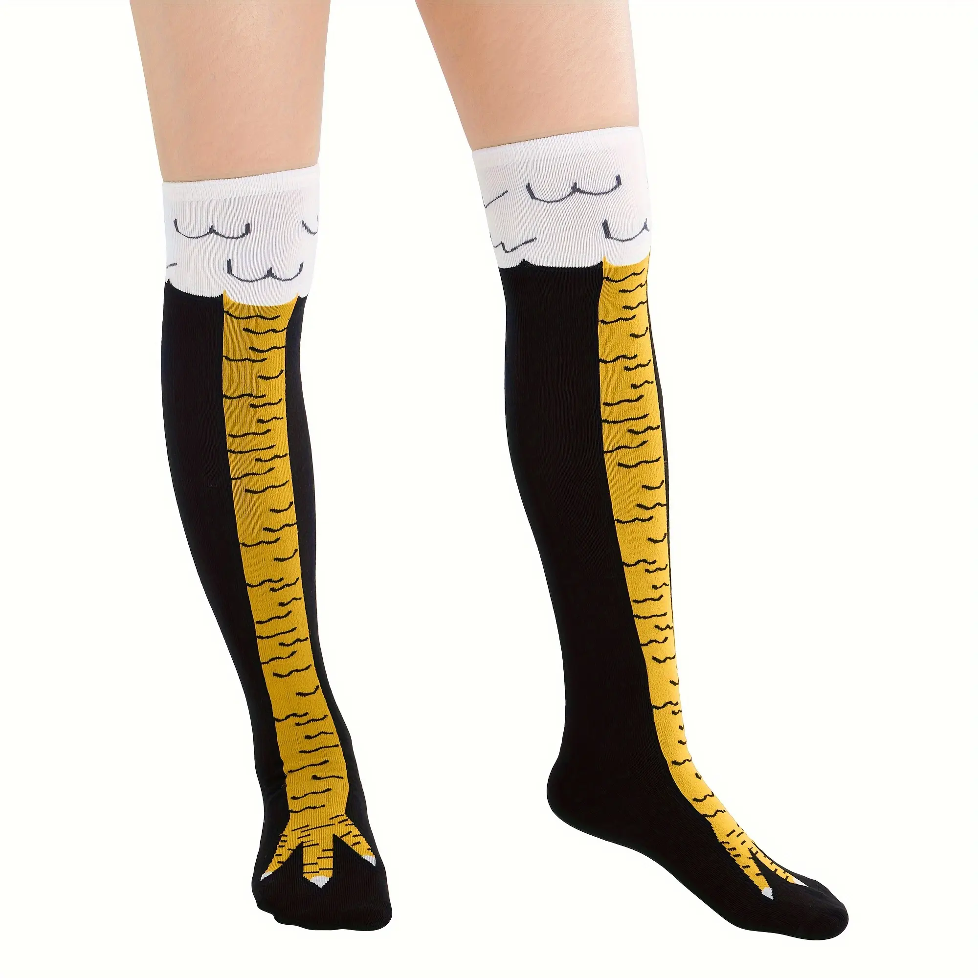 Funny chicken feet men's high-tube sports socks, thigh-high, suitable for fitness and hip-hop competitions, moisture-wicking and for casual wear, with cute cartoon patterns.