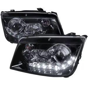 1999-2004 Volkswagen Jetta/Bora Projector Headlights w/ R8 Style LED Light Strip (Glossy Black Housing/Smoked Lens)