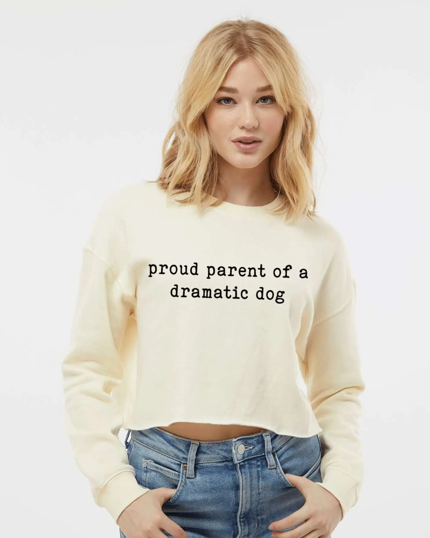 Women's Graphic Cropped Top, Casual Fleece Crew Neck Sweatshirt with a Boxy Fit and Raw Hem for Dog Moms