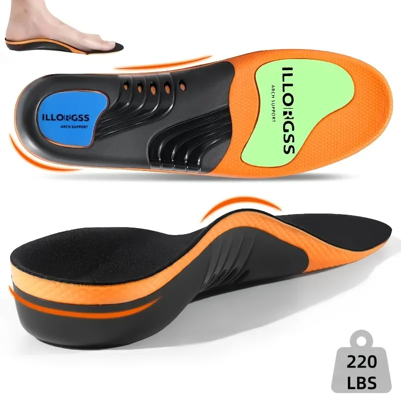 Men's & Women's Arch Support Insoles, Shock Absorbing Insoles, Cushioned Insoles - Cushioning Gel Pads with Shock Absorption, Ergonomic Footbed for Running, Fitness, Daily Wear - Durable Pu Material, Sneakers, Casual Footwear