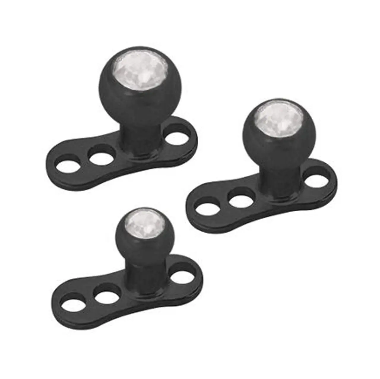 Black Titanium 3 Hole Dermal Anchor with Jeweled Bead
