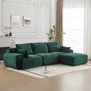 Modern Memory Foam Compressed Sofa, Large Sectional Couches for Living Room, Pet-Friendly Cloud Modular Sectional Sofa, Corduroy Fabric, Extra Deep Loveseat, No Assembly Required sleepable armrest
