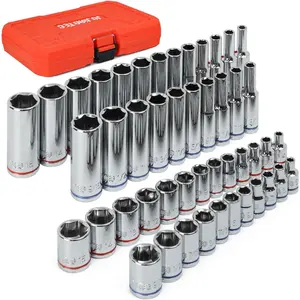 47-Piece 1/4" Drive Set - 47pcs Deep & Shallow SAE 5/32"-9/16" and Metric 4-15mm (Incl. 6 mm), 6-Point CR-V for Auto Repair, with Molded Case