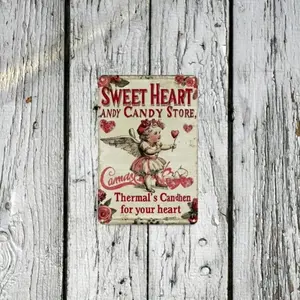 1pc 8x12 Inch Vintage Aluminum Sign Valentine Angel Heart Sweetheart Candy Art Reusable Romantic Home Decor for Kitchen Living Room