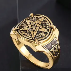 Elegant gold ring for men with ancient Egyptian design and exquisite pentagram, suitable for formal events, parties, daily wear, ideal gift for boyfriend, husband, father on Valentine's Day